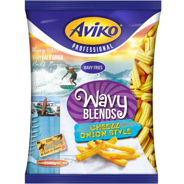 aviko wavy blends cheese and onion pommes frites