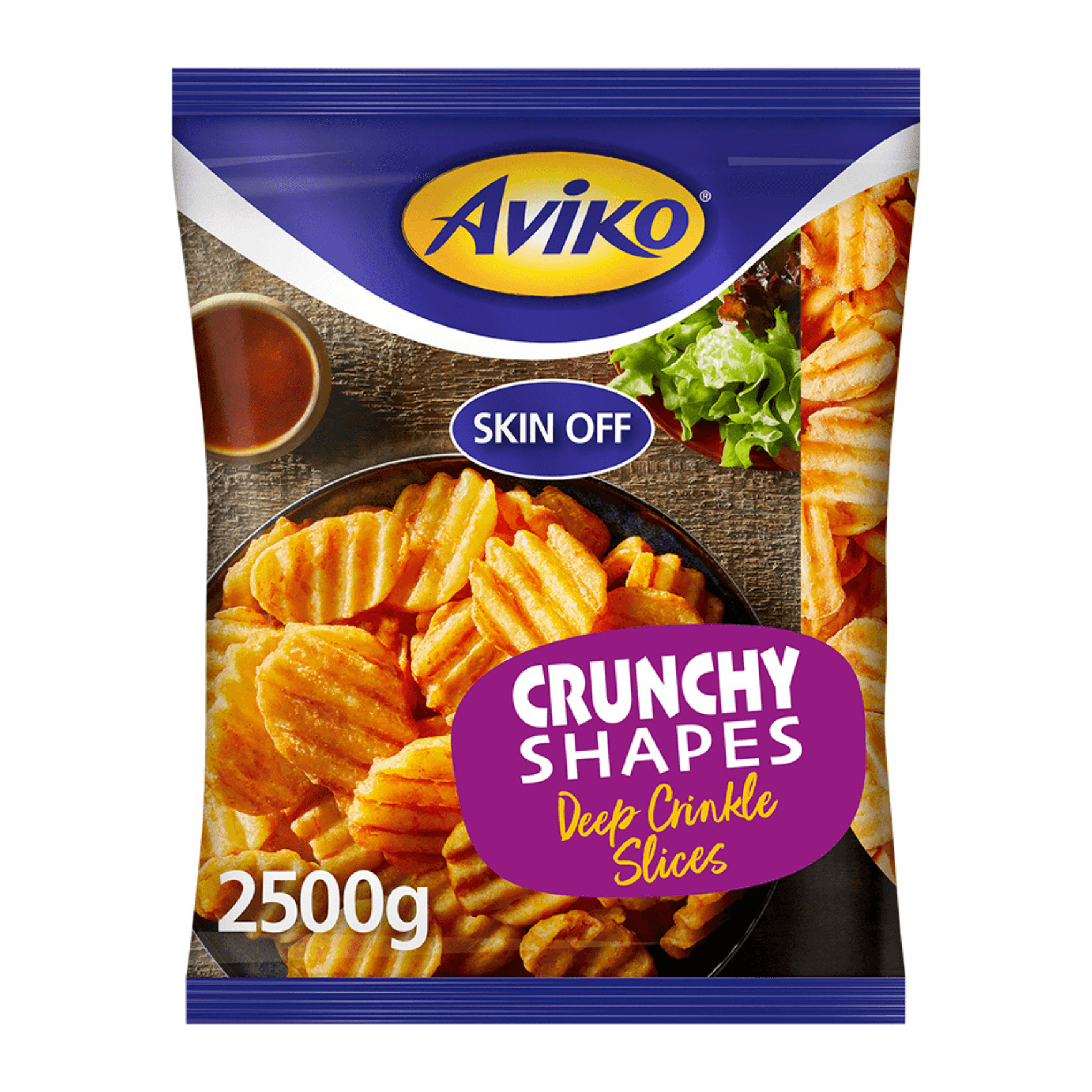 packshot deep crinkle slices i aviko sverige crunchy shapes sortiment