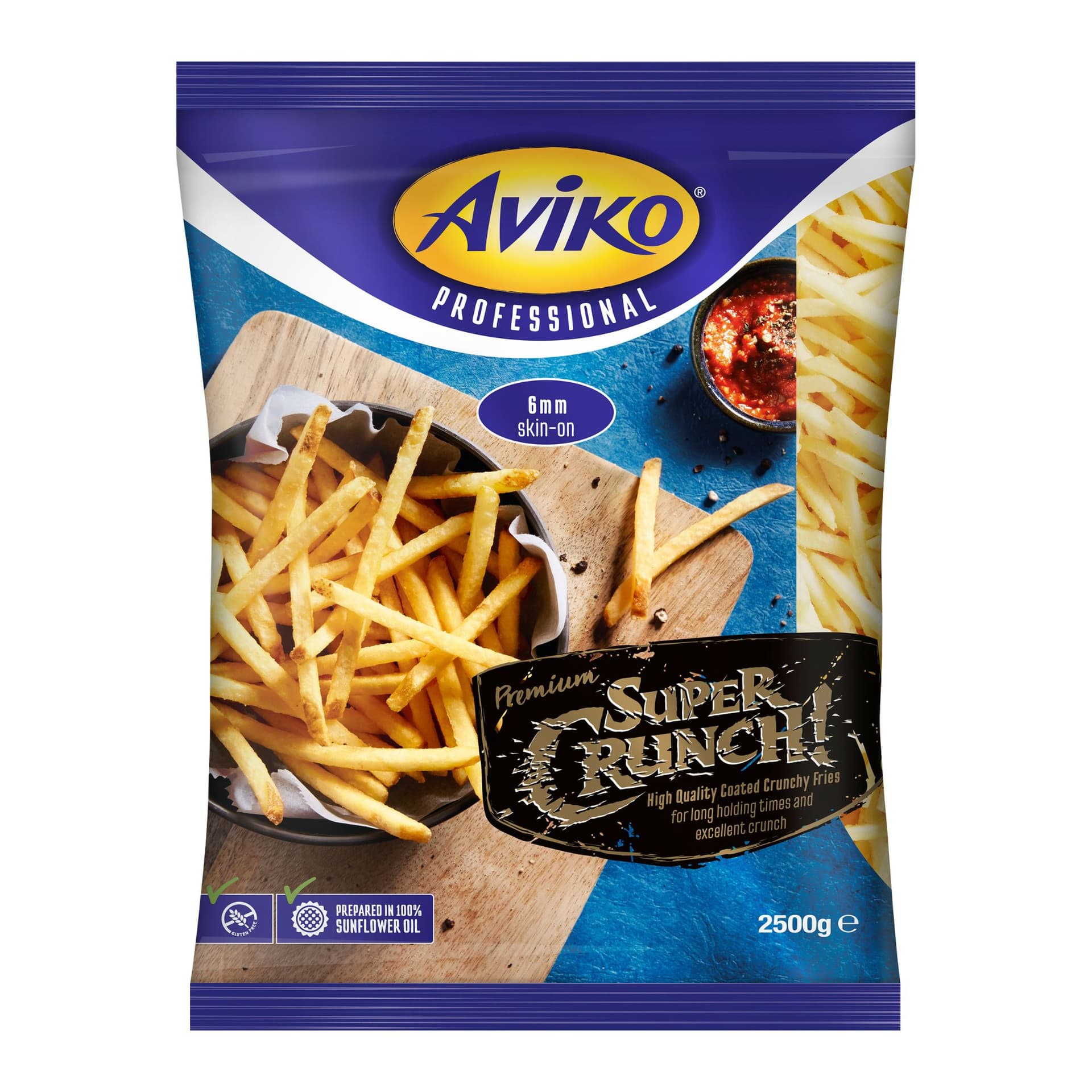produktförpackning aviko pommes frites super crunch skin on 6 mm